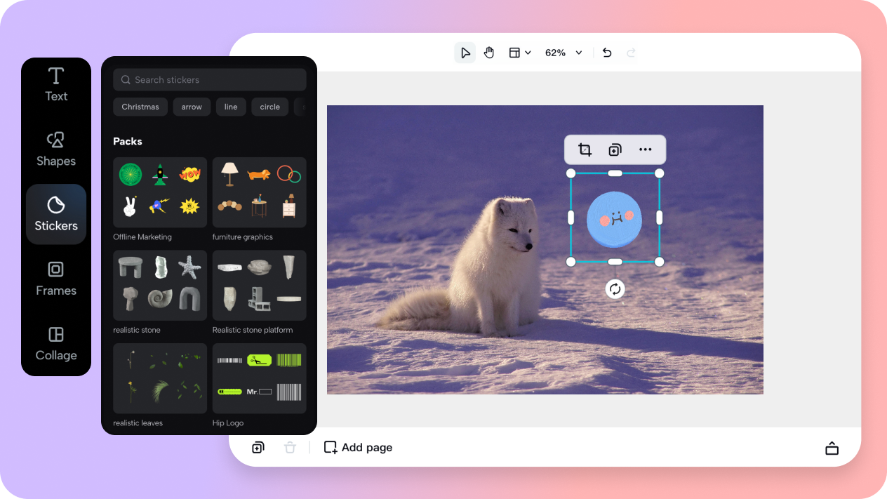 Extensive sticker library for creative designs